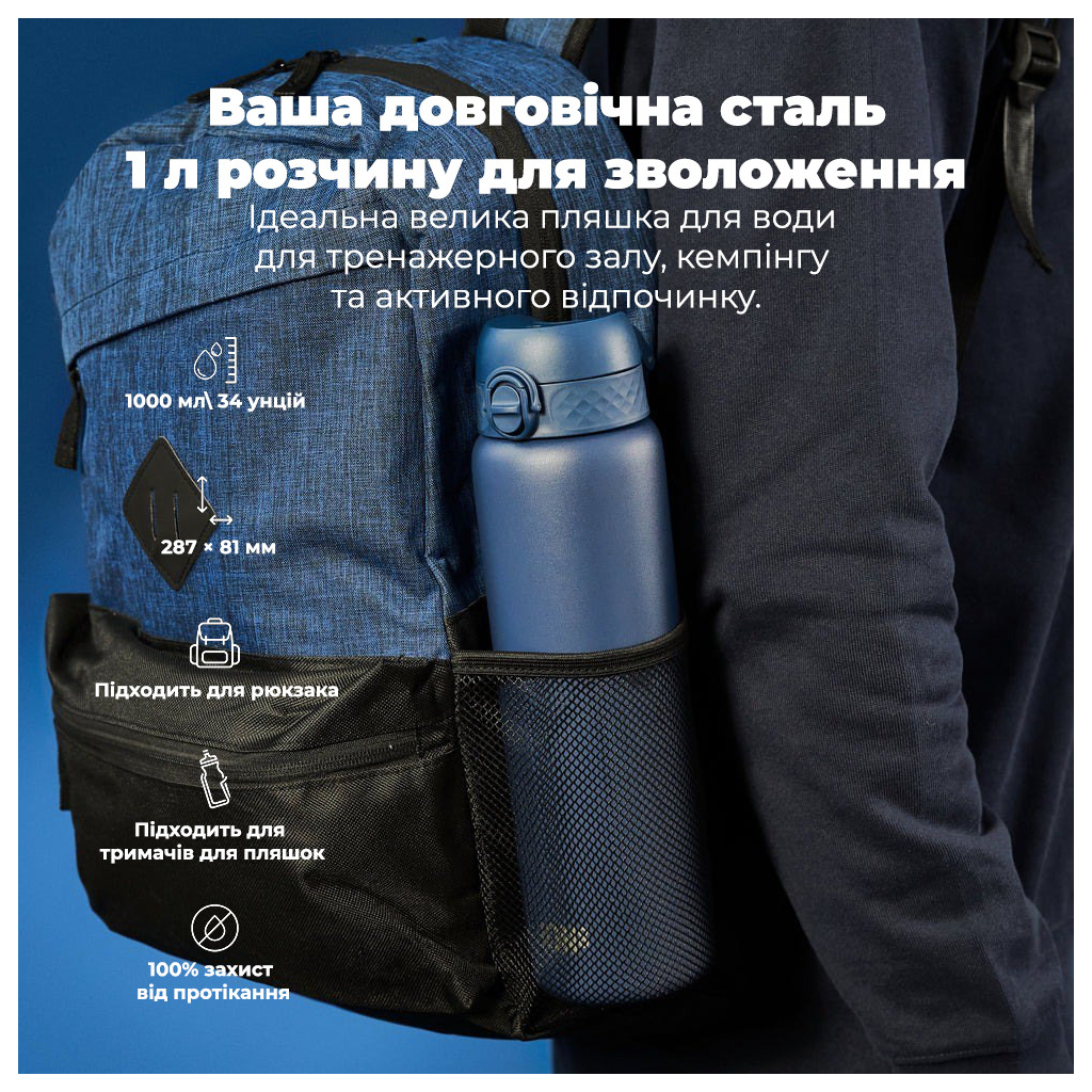 Пляшка для води ION8 OneTouch Vacuum Insulated 920 мл Ash Navy (I8TS1000ANAVY) - зображення 9