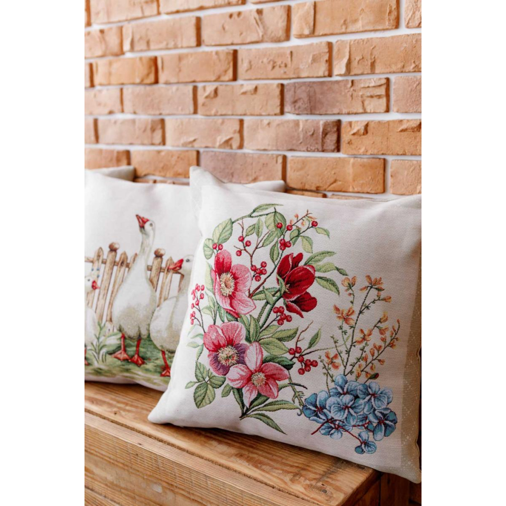 Подушка Прованс гобеленова декоративна Квіти в рамці 45х45 см (034203) - зображення 5