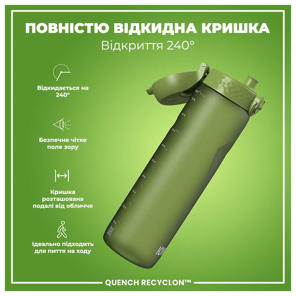 Пляшка для води ION8 OneTouch 1000 мл BPA Free Khaki Green (I8RF1000KGRE) - зображення 3