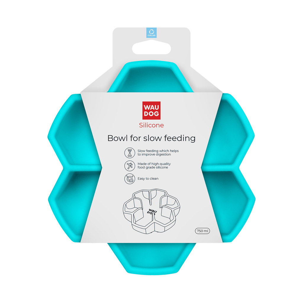 Універсальний посуд для тварин WAUDOG Silicone миска для повільного харчування 750 мл блакитна (23542) - изображение 4