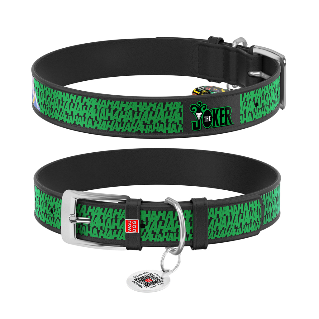 Нашийник для тварин WAUDOG Design з QR паспортом "Джокер" S Ш 15 мм Д 26-35 см чорний (0015-1001-01) - зображення 1