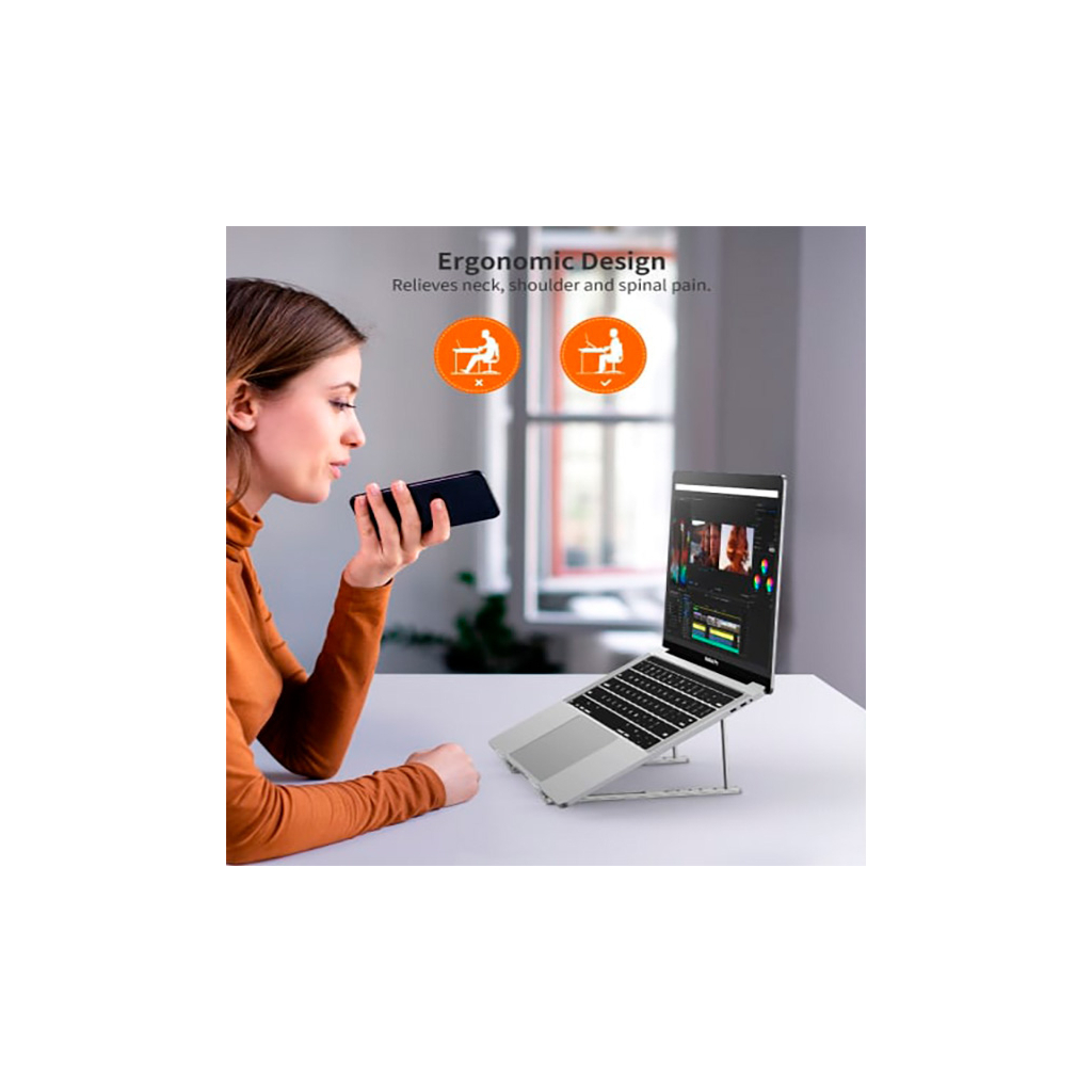 Підставка до ноутбука Vention Foldable 90-136mm Laptop up 15.6" stand silver (H055-SL) - зображення 6
