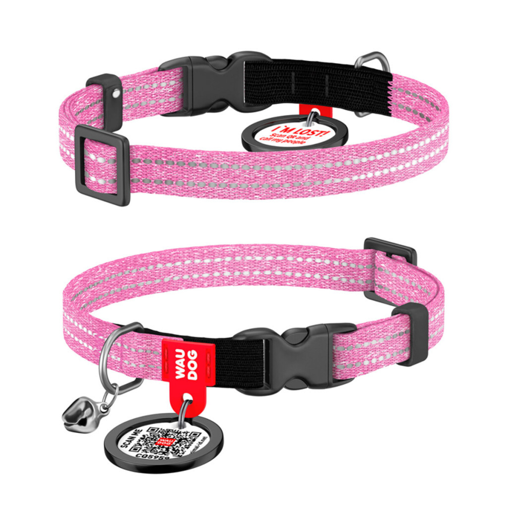 Нашийник для тварин WAUDOG Re-cotton з QR паспортом, пластиковий фастекс XS рожевий (16427) - зображення 1