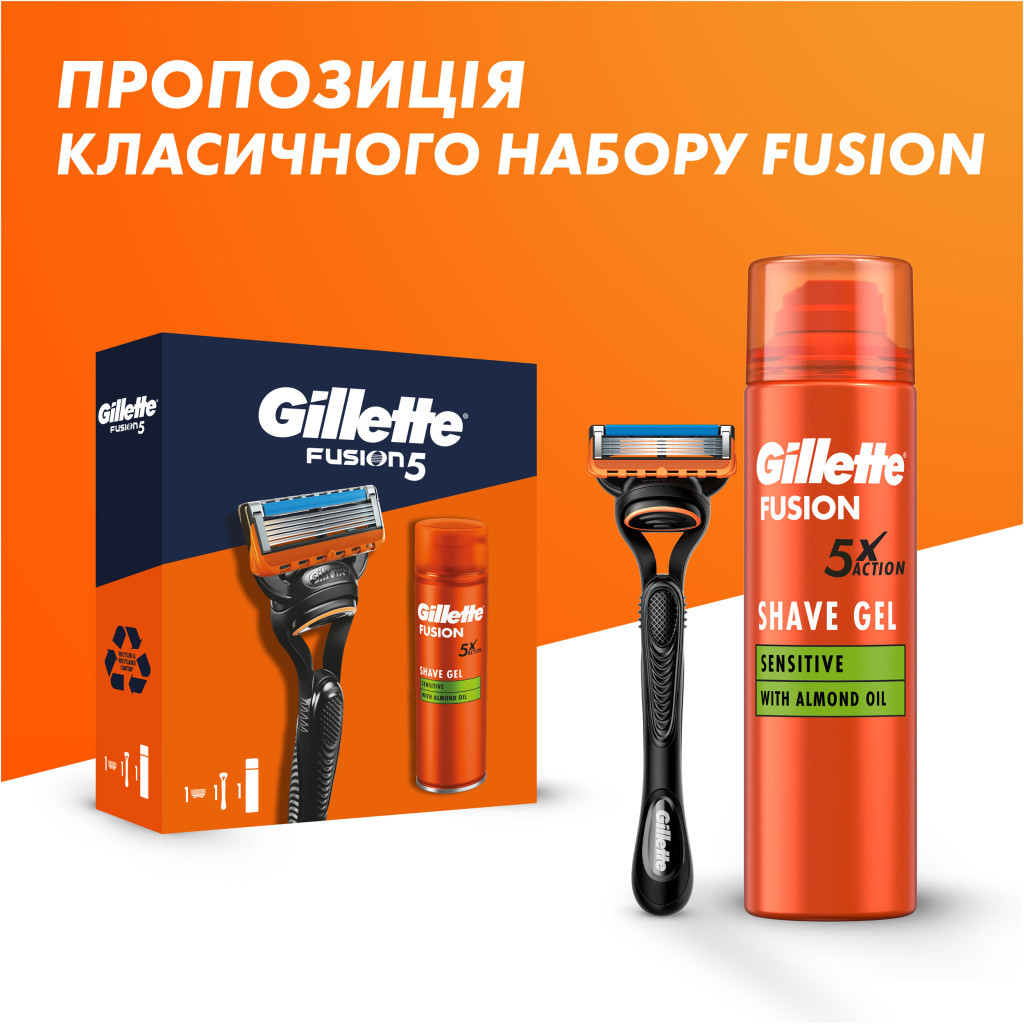 Набір косметики Gillette Fusion5 Станок для гоління чоловічий (бритва) з 1 змінним лезом + Гель для гоління 200 мл (8700216075329) - зображення 9