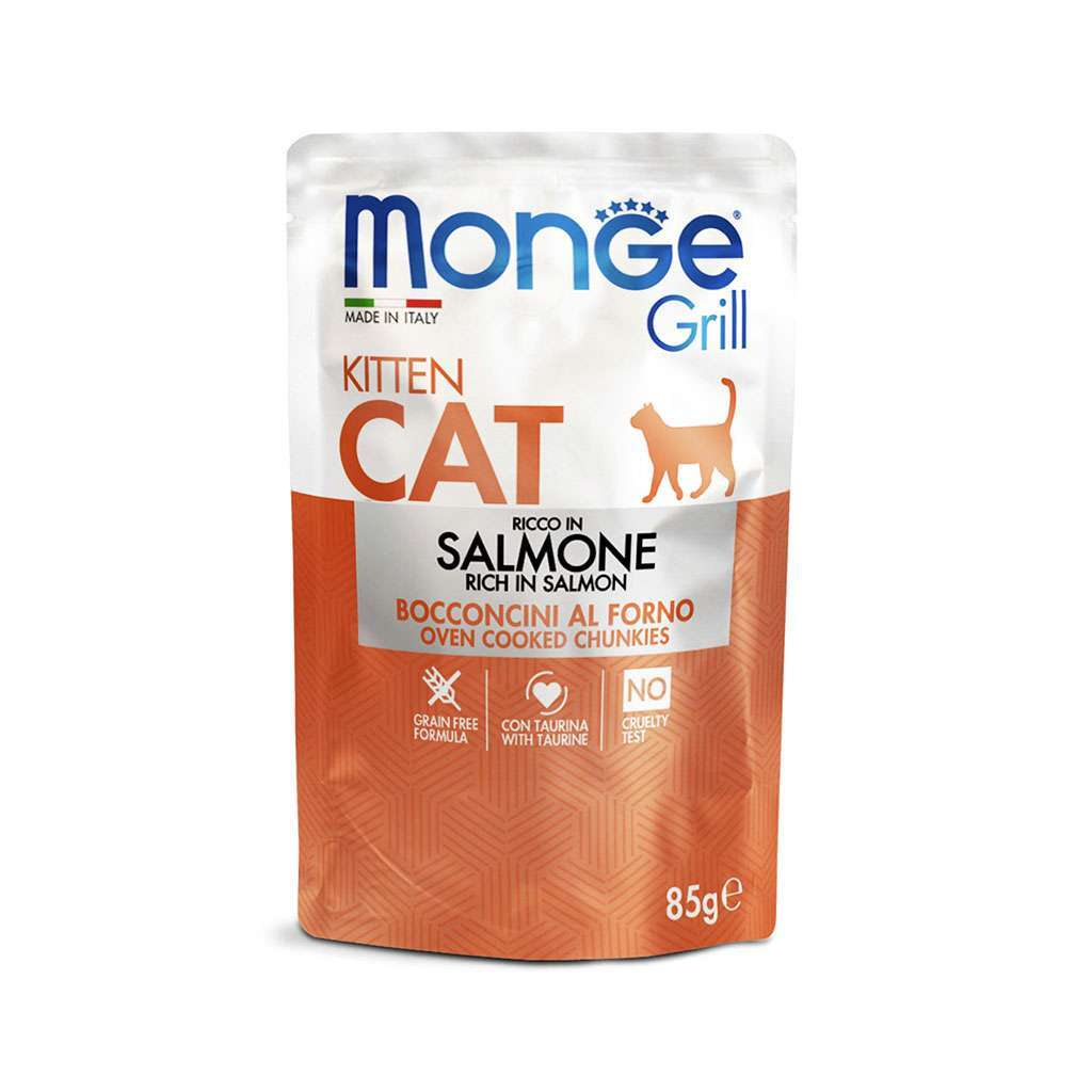 Вологий корм для кішок Monge Cat Grill Kitten лосось 85 г (шматочки в жиле) (8009470013604) - изображение 1
