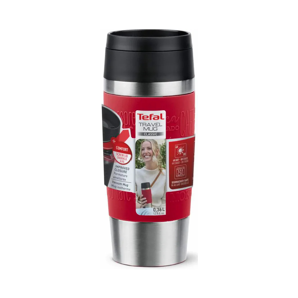 Термокружка Tefal Travel Mug Classic, 360мл, нержавіюча сталь, червоний (N2020410) - изображение 2