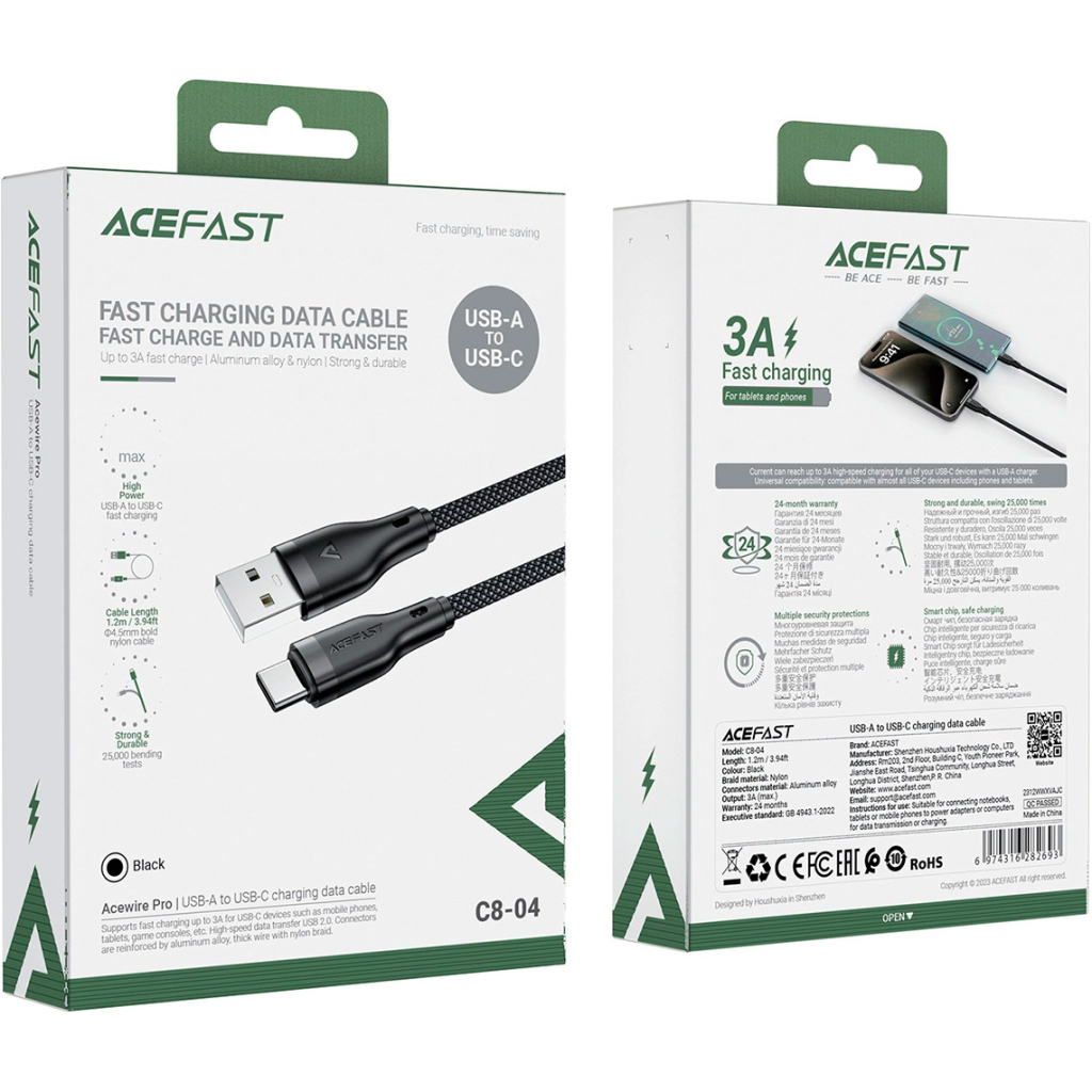 Дата кабель USB 2.0 AM to USB-C 1.2m 3.0A Acefast (6974316282693) - зображення 5