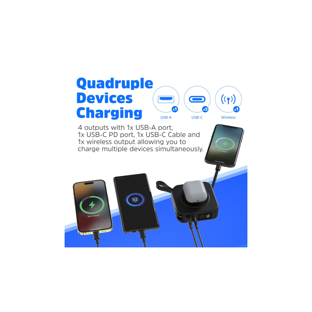 Батарея універсальна Energizer Magnetic Wireless 10000mAh 20W PD, AC зарядка, QI/15W, built-in USB-C (QM10001AC) - изображение 8