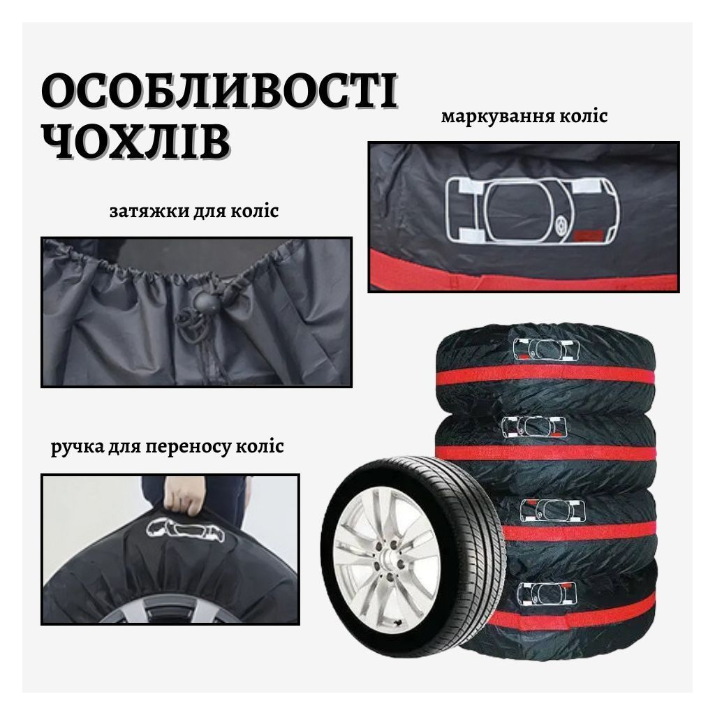 Чохол для зберігання автомобільних коліс Poputchik М R14-17, 4 шт (16-001/4шт) - зображення 2