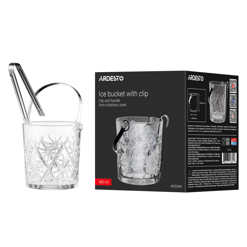 Відро для льоду Ardesto Alba 980мл, скло, прозорий (AR5044) - изображение 6