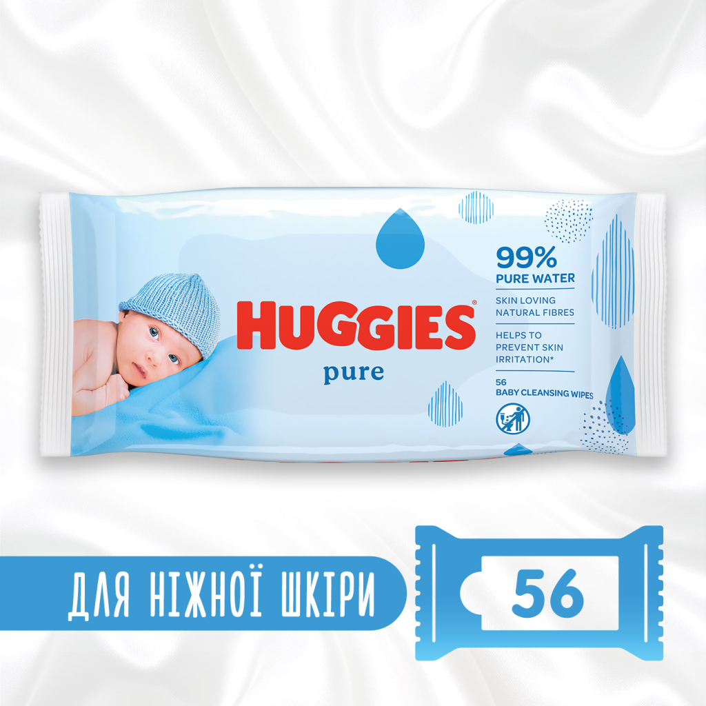 Дитячі вологі серветки Huggies Pure 56 шт (5029053550039) - изображение 2