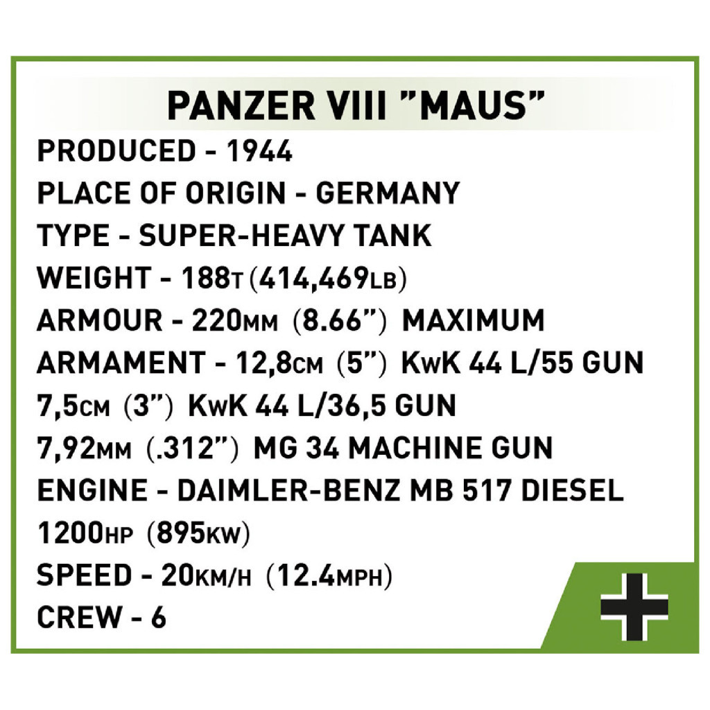 Конструктор Cobi Танк Maus 1:28, 890 деталей (COBI-2559) - зображення 11