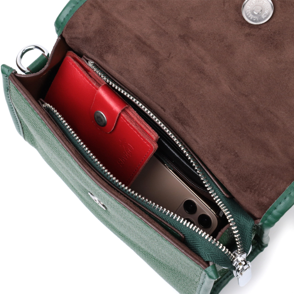 Сумка Vintage Компактна жіноча шкіряна з напівкруглим клапаном Зелена (22260) - зображення 8