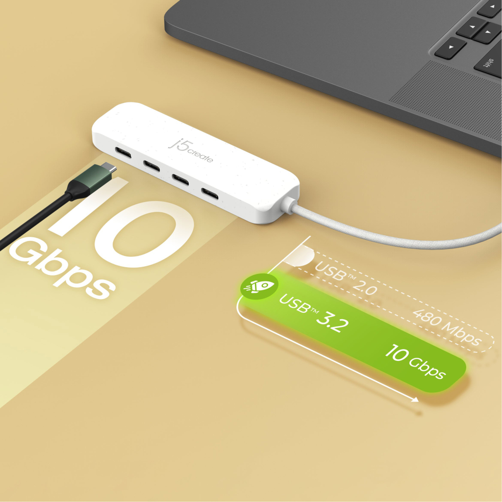 Концентратор J5create USB-C to 4xUSB-C 3.2 10Gbps white (JCH345EW-N) - зображення 6