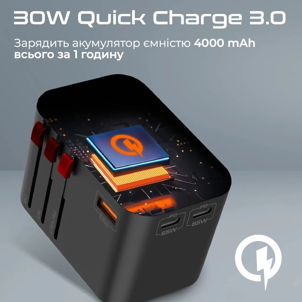 Зарядний пристрій Promate tripmate-gan65.black - зображення 7