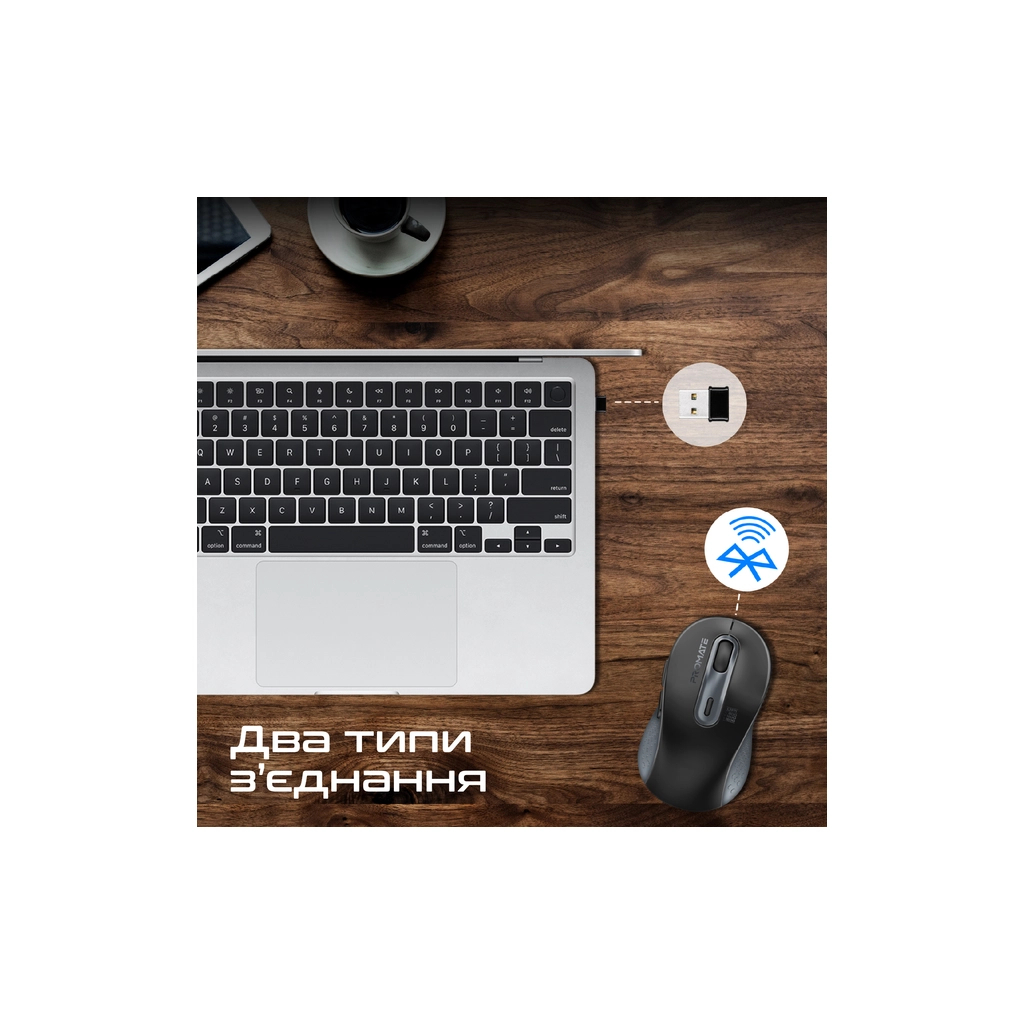 Мишка Promate Ken Wireless/Bluetooth Black (ken.black) - зображення 5