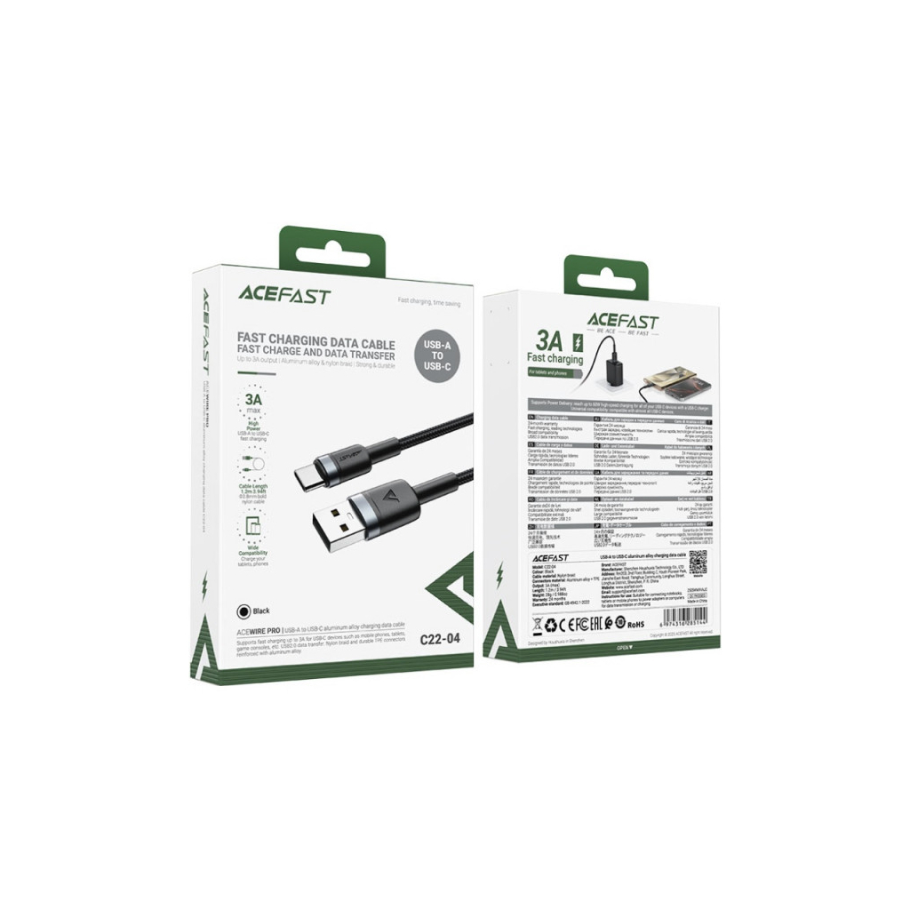 Дата кабель USB 2.0 AM to USB-C 1.2m 60W black Acefast (6974316285144) - зображення 4