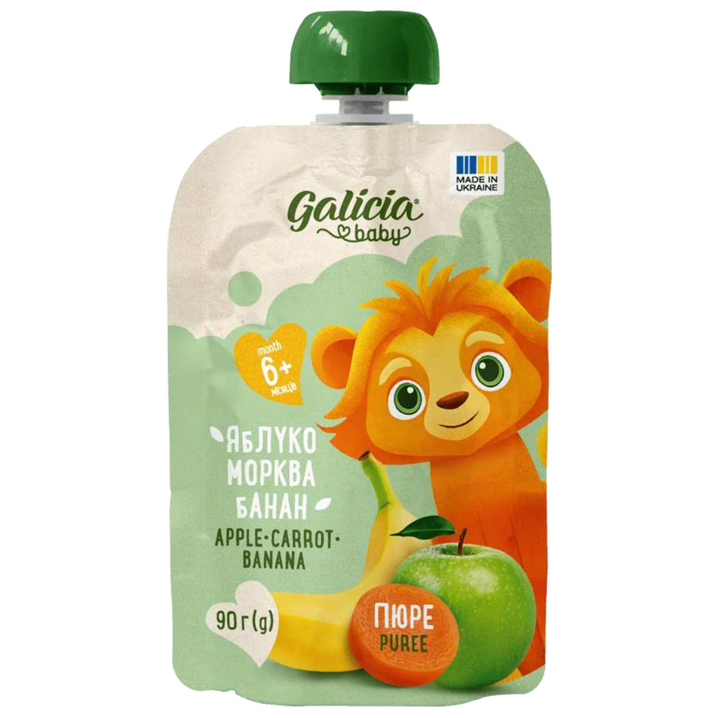 Дитяче пюре Galicia Baby яблучно-морквяно-бананове натуральне гомогенізоване 90 г (4820209564402) - изображение 1