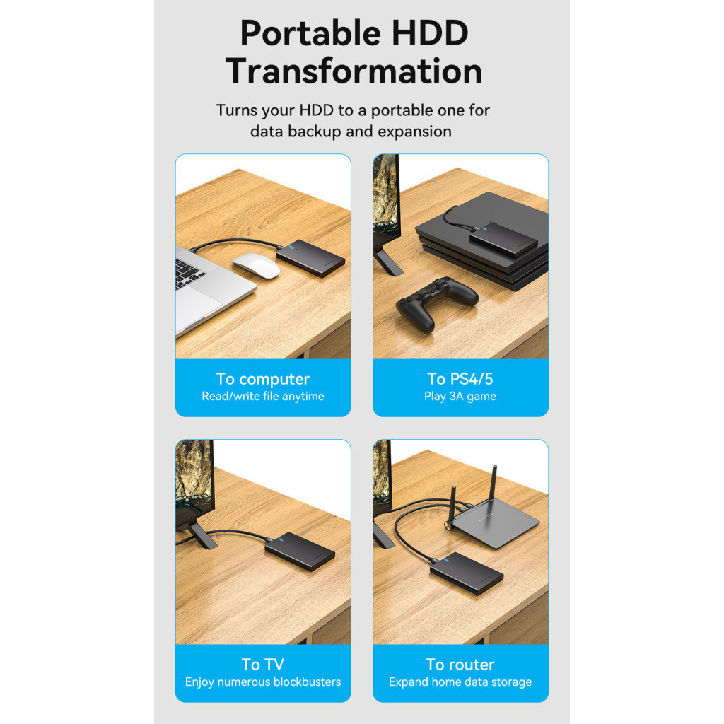 Кишеня зовнішня Vention 2.5" HDD/SSD USB 3.0 Micro-B Black (KPAB0) - зображення 11