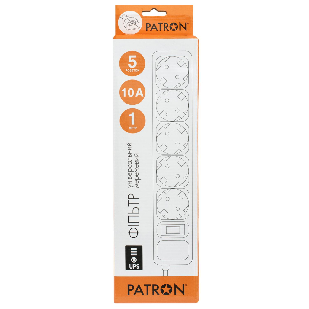 Мережевий фільтр живлення Patron 1 m3*1mm2 (SP-1053U) 5 розеток BLACK (EXT-PN-SP-1053U) - зображення 2