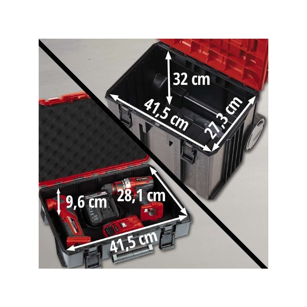 Ящик для інструментів Einhell E-Case Tower, 1 кейс S-F, 1 кейс S-F з вкладишем Grid Foam Set, 1 кейс L з колесами (4540015) - зображення 6