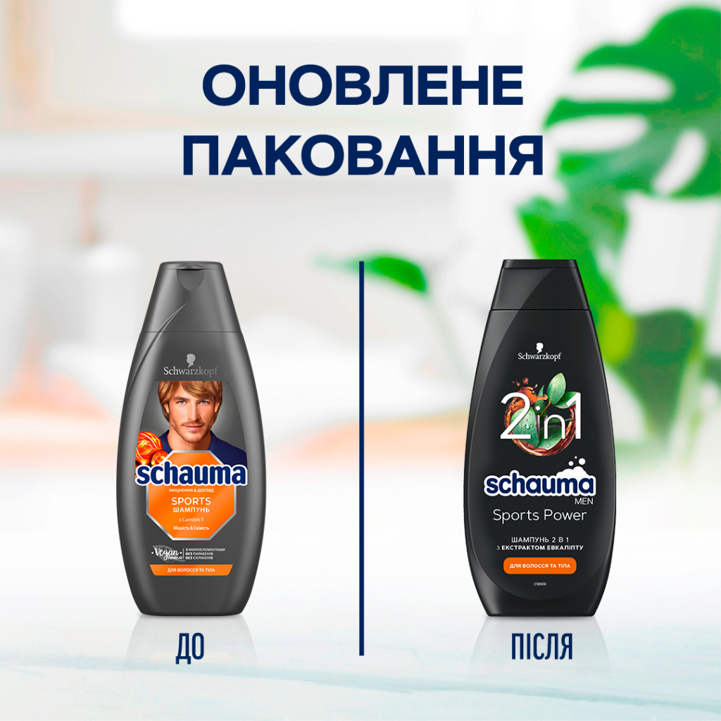 Шампунь Schauma Men Sports Power 2 в 1 з екстрактом евкаліпту 400 мл (9000100860246) - зображення 3