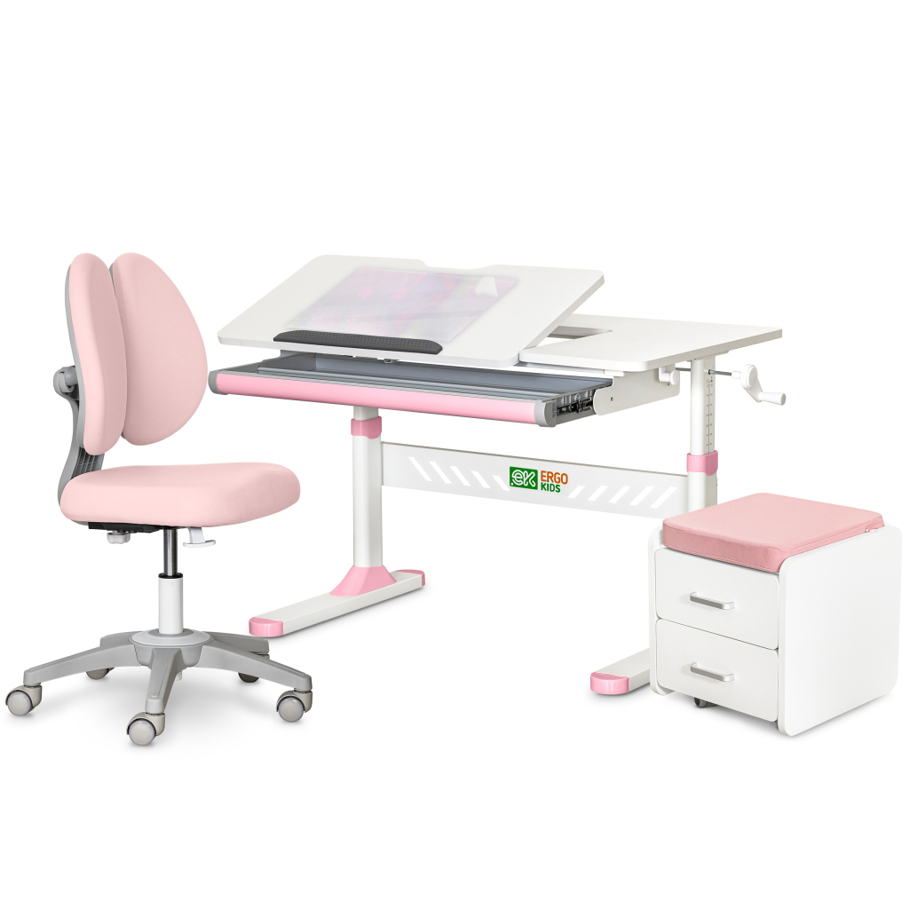 Парта з кріслом ErgoKids (L) Pink + тумба (TH-310 + Y-412 Lite + BD C3_PINK) - зображення 1
