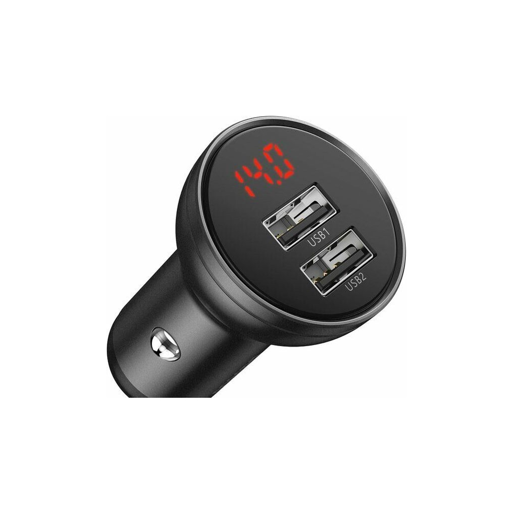 Зарядний пристрій Baseus Digital Display Dual USB 4.8A 24W black (CCBX-0G) - зображення 3