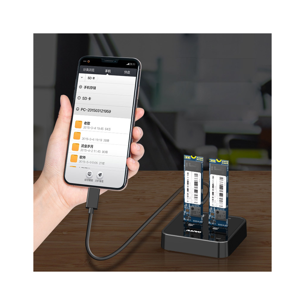 Док-станція для накопичувачів Maiwo 2*SATA M.2 SSD Key B/B+M USB 3.1 Gen1 Type-C (K3016SG1) - зображення 5
