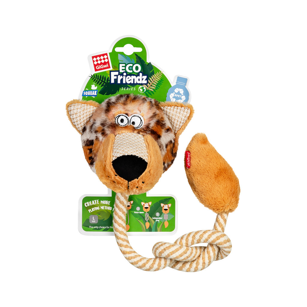 Іграшка для собак GiGwi Eco Friendz Леопард з пищалкою та мотузкою 76 см (2242) - зображення 2