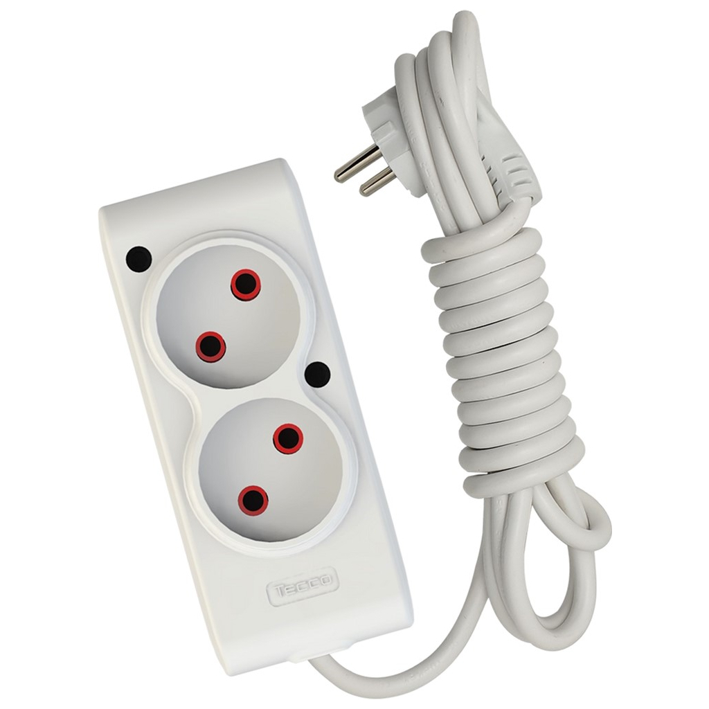 Мережевий подовжувач TECCO 3м 2 поста white (8681277841118) - зображення 1