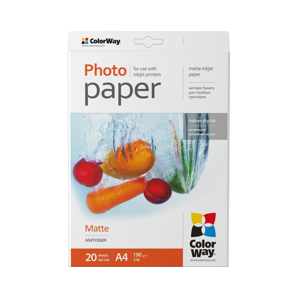 Фотопапір ColorWay A4 190г matte 20ст. (PM190020A4) - зображення 1