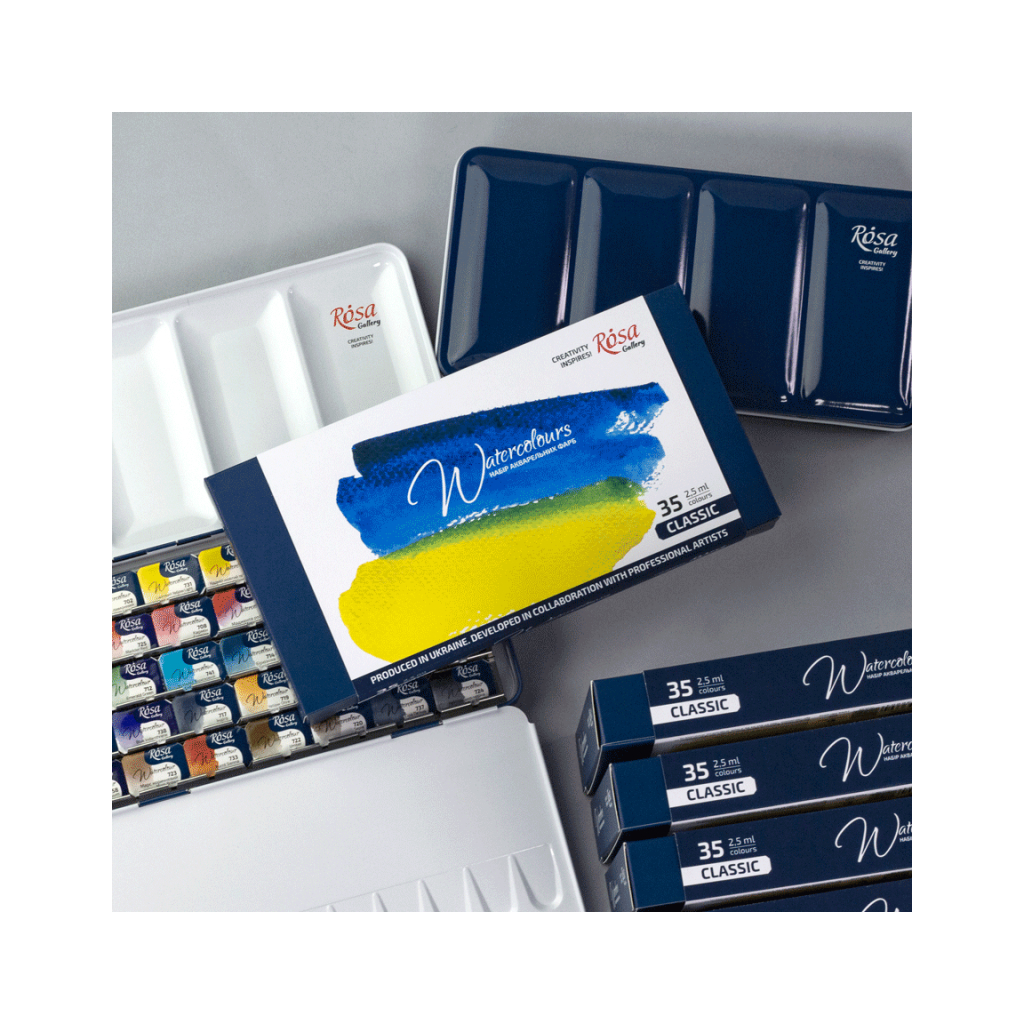 Акварельні фарби Rosa Gallery Класика в металевому пеналі 35 кольорів кювета (4823098536604) - изображение 7