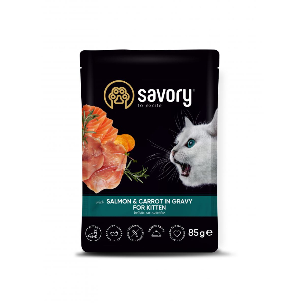 Вологий корм для кішок Savory лосось з морквою у соусі для кошенят 85 г (4820261920079) - зображення 1