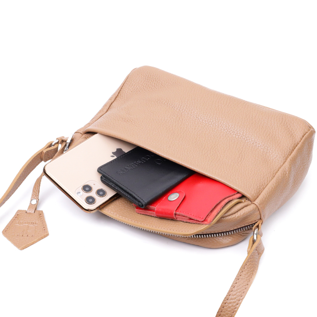 Сумка Grande Pelle Крос-боді з натуральної шкіри Бежева (11652) - зображення 7