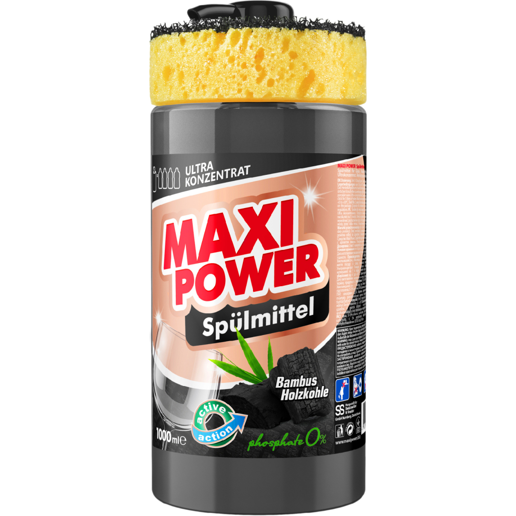 Засіб для ручного миття посуду Maxi Power Чорне вугілля 1000 мл (4823098411796) - зображення 1