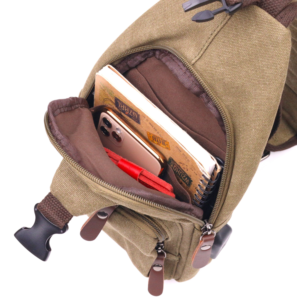 Сумка Vintage Через плече з кабелем USB чоловіча з текстилю Оливкова (21223) - зображення 5