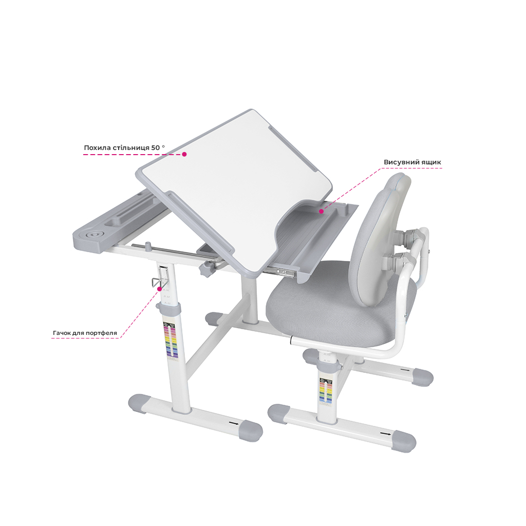 Парта зі стільцем FunDesk Vivo Grey (221892) - зображення 3