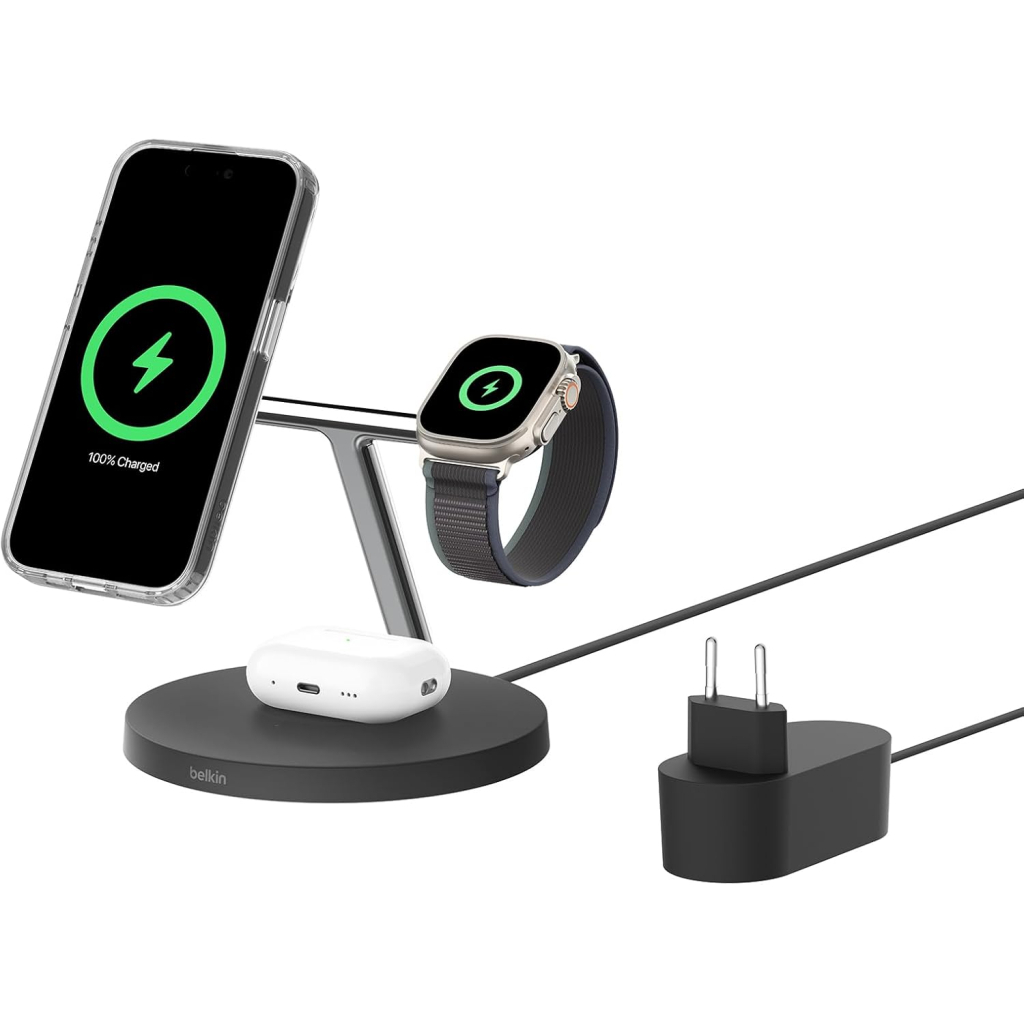 Зарядний пристрій Belkin 3in1 Magnetic Pad Qi2 15W Black (WIZ032KQBK) - зображення 9