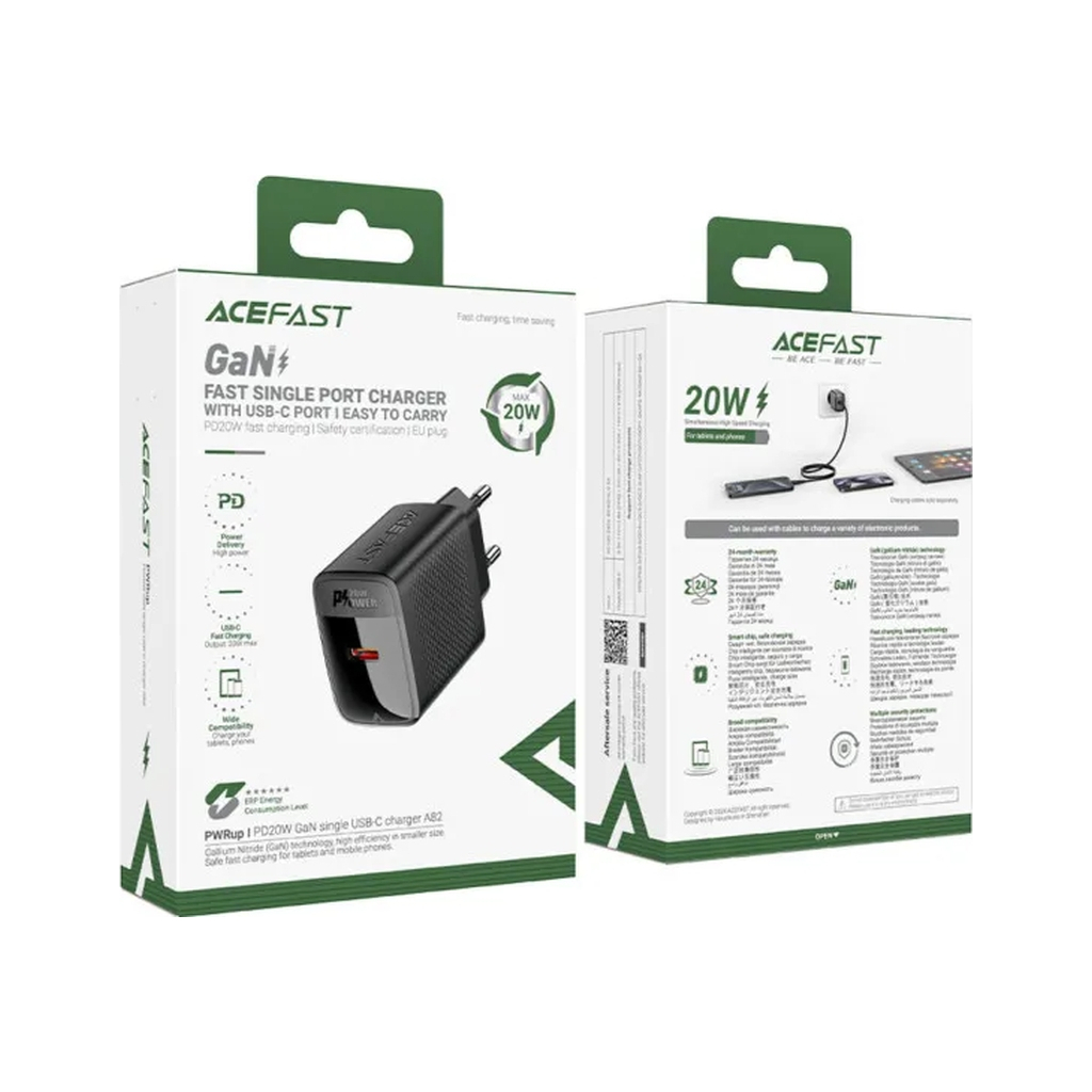 Зарядний пристрій Acefast USB-C 20W + Type-C cable A82 Fast Charger Black (6974316280057) - зображення 6