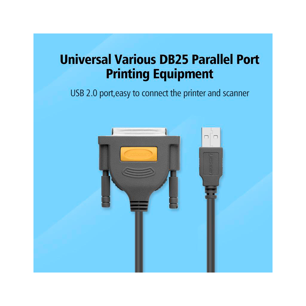 Кабель для принтера USB 2.0 to DB25 2.0m US167 black Ugreen (20224) - зображення 4