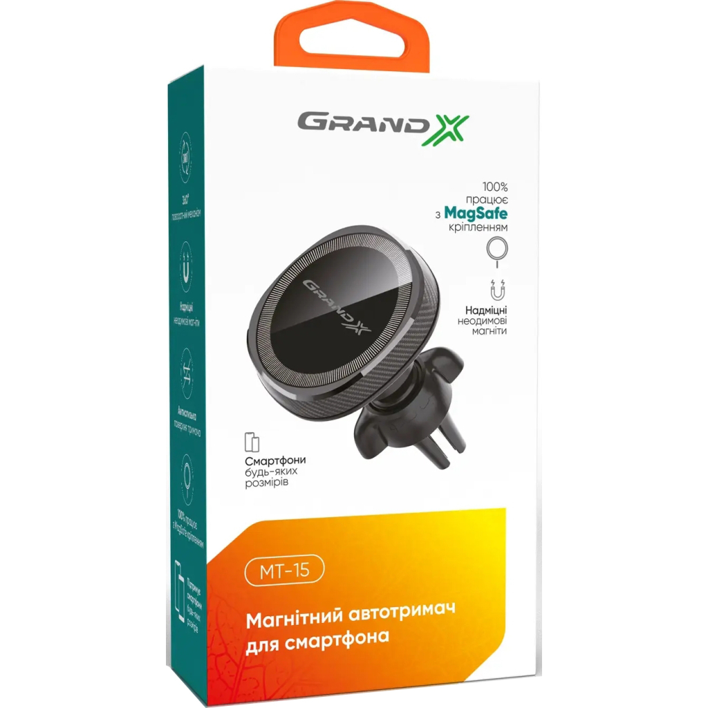 Універсальний автотримач Grand-X MT-15 MagSafe (кріплення на дефлектор) (MT-15) - зображення 3