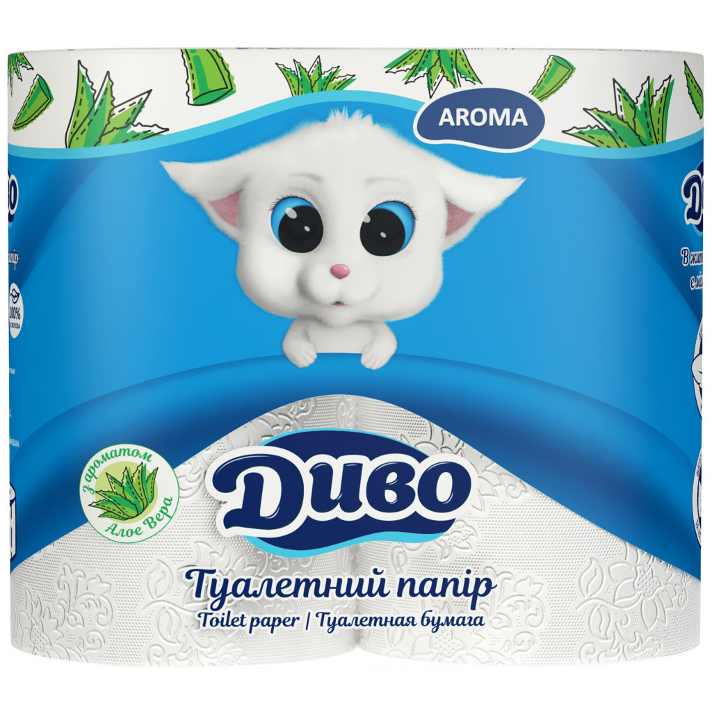 Туалетний папір Диво Aroma Алое Вера 2 шари білий 4 рулони (4820003836156) - зображення 1