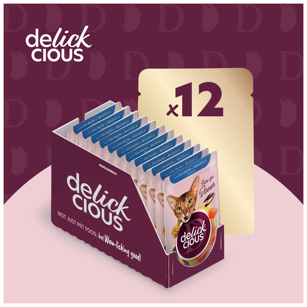 Вологий корм для кішок Delickcious Шматочки з лососем і мідіями в соусі 85 г (4820269143135) - зображення 5