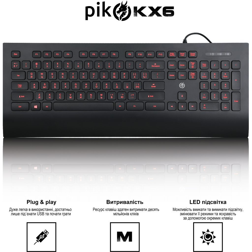 Клавіатура Piko KX6 USB Black (1283126489556) - зображення 2