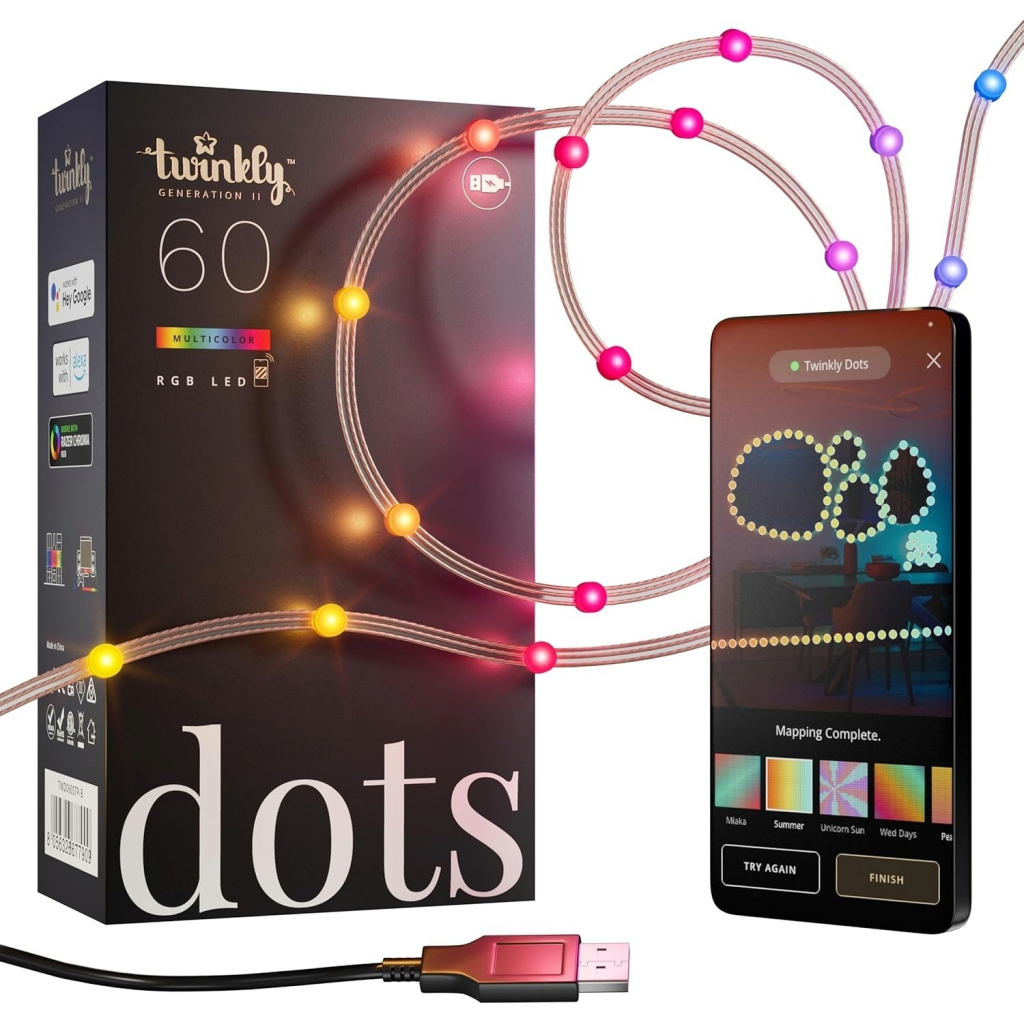 Гірлянда Twinkly Smart LED Dots 60 RGB LED Lights String Clear Wire USB-A IP20 3м (TWD060STP-T) - зображення 2