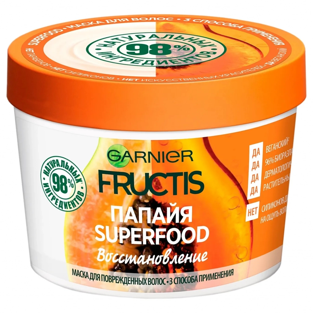 Маска для волосся Garnier Fructis Superfood Папайя для пошкодженого волосся 390 мл (3600542258876) - зображення 1