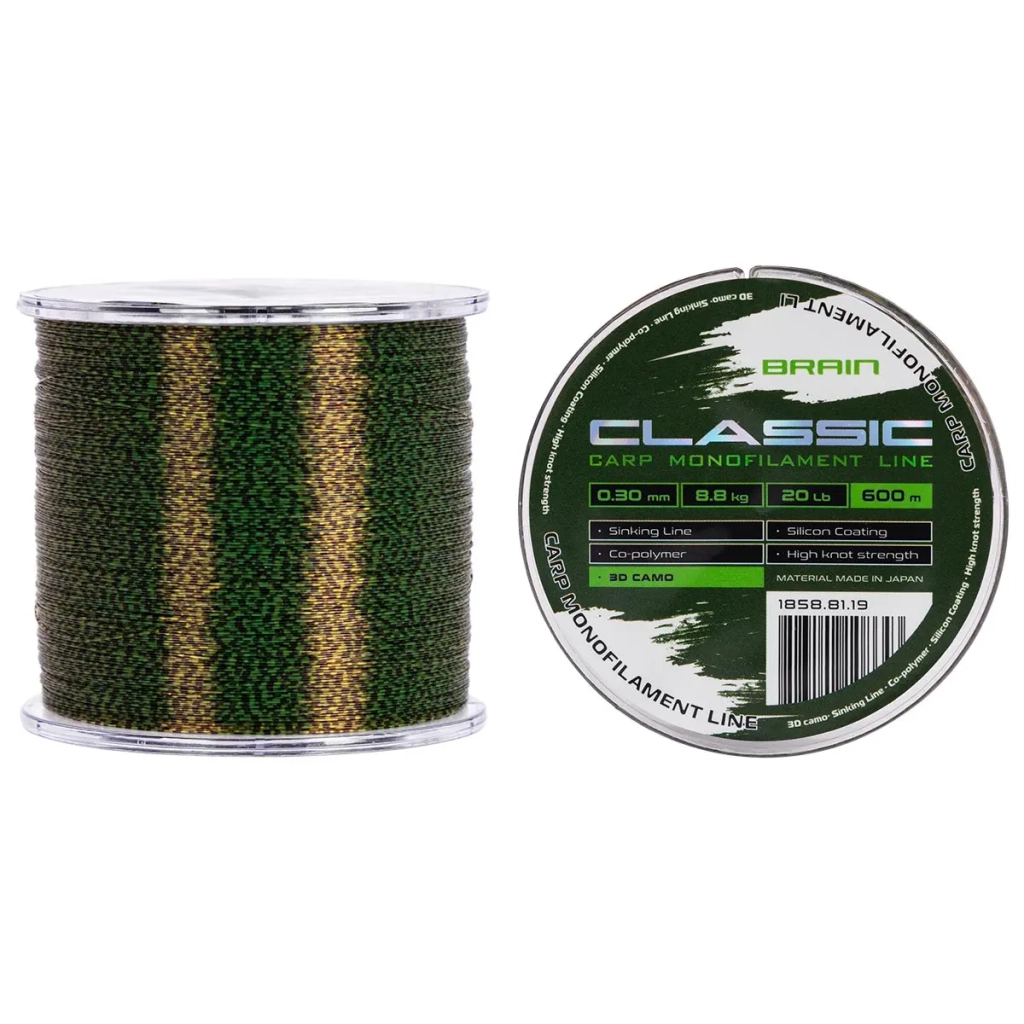Волосінь Brain Classic Carp Line 3D (camo) 600m 0.30mm 20lb 8.8kg (1858.81.19) - зображення 1