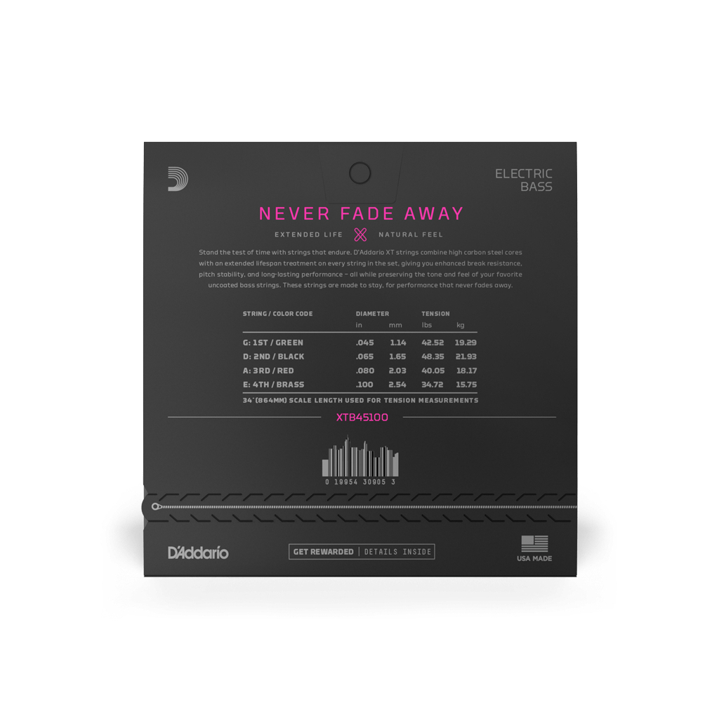 Струни для гітари D'Addario XT Bass Nickel Plated Steel Regular Light (45-100) (XTB45100) - зображення 3