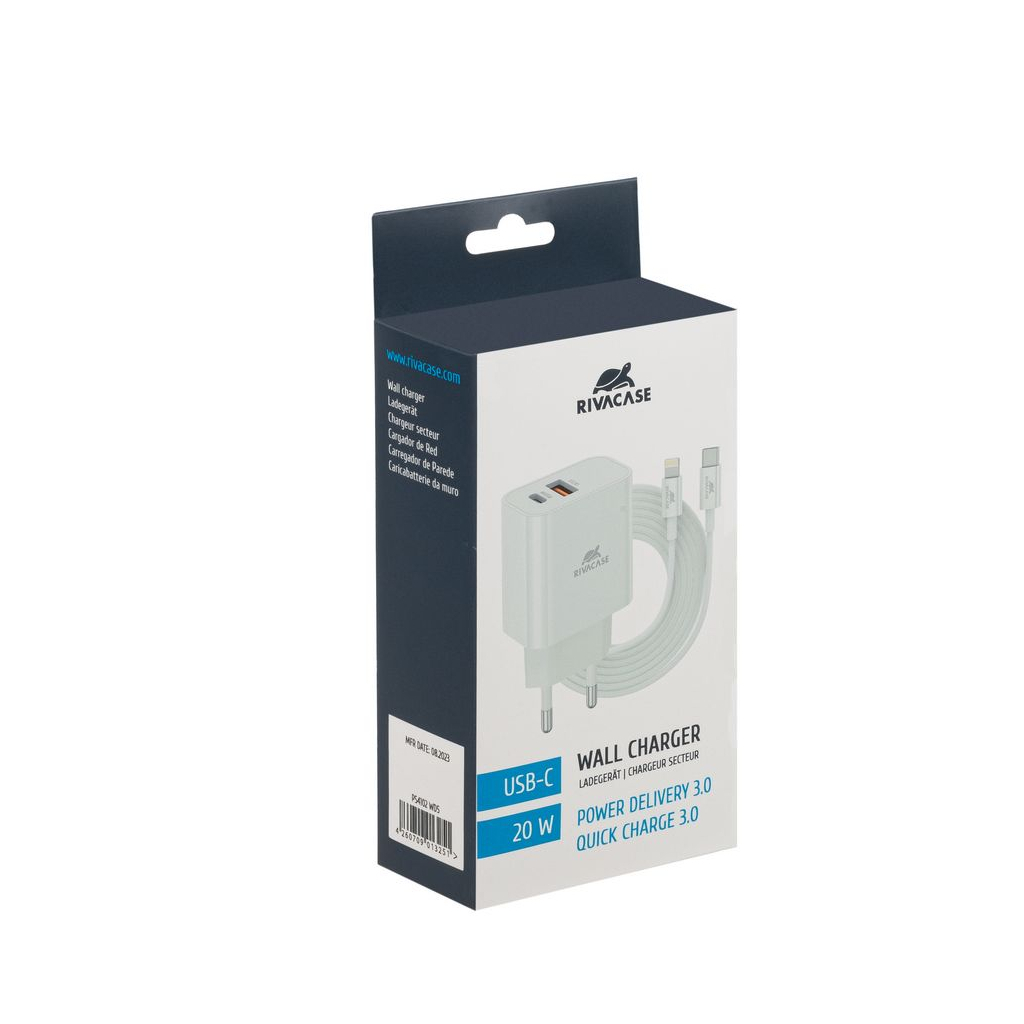 Зарядний пристрій RivaCase 2хUSB-А + Type-C PD 20W+QC3.0 кабель Type-C-Lighting white (PS4102 WD5 (White)) - зображення 2